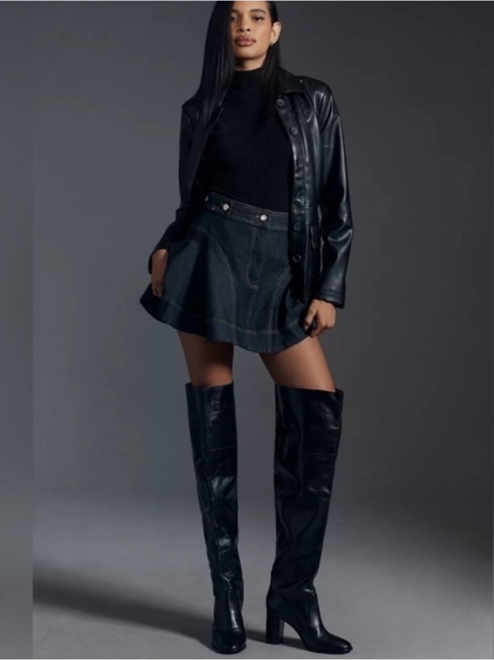 Schutz Women's Black Over-the-Knee Leather Boots